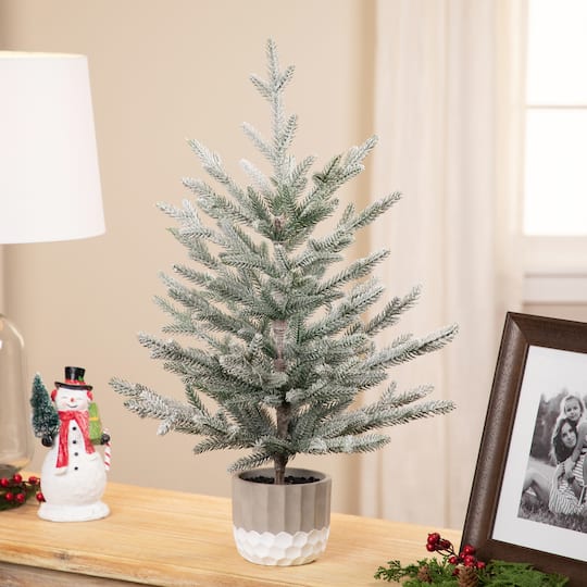 Northlight 26" Unlit Flocked Potted Artificial Christmas Snowy Tree